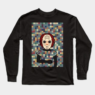 Kain - Pixelated Female Character with Dark Eyes and Gray Pixel Accent Long Sleeve T-Shirt